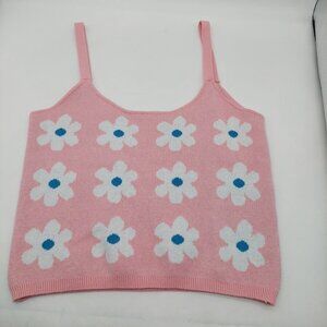 Willow & Wind Women's Size Medium Pink Knit Floral Tank Top